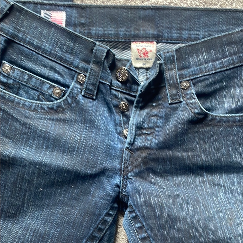 High Rise Blue Jeans with Subtle Fading and Stitching